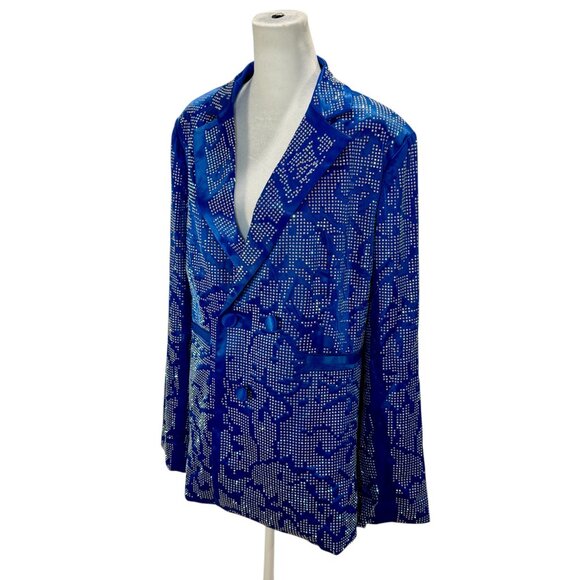 NWT AKIRA Royal Blue Embellished Satin Double Breasted Blazer, Rhinestone - Picture 2 of 9